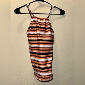 NWT beachsissi orange striped halter tankini swim top M beach pool summer